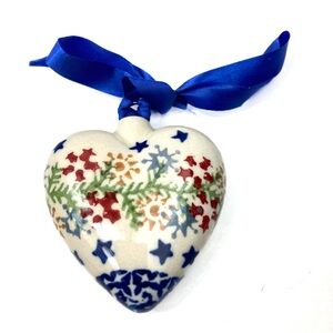 Polish Pottery Hand Painted Stoneware Christmas Ornament Stars Snowflakes 3”